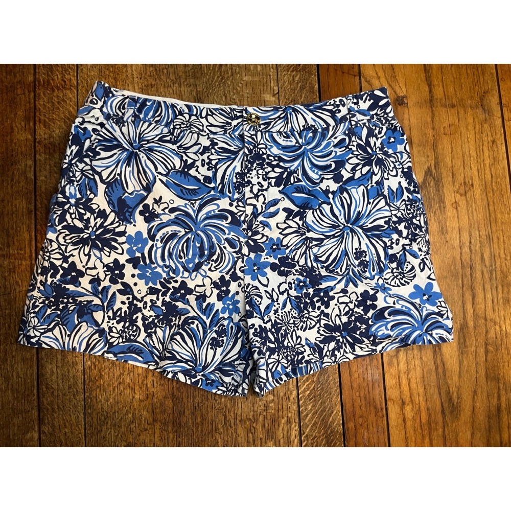 Lilly Pulitzer Callahan cotton navy blue & white shorts 14 vacation country club